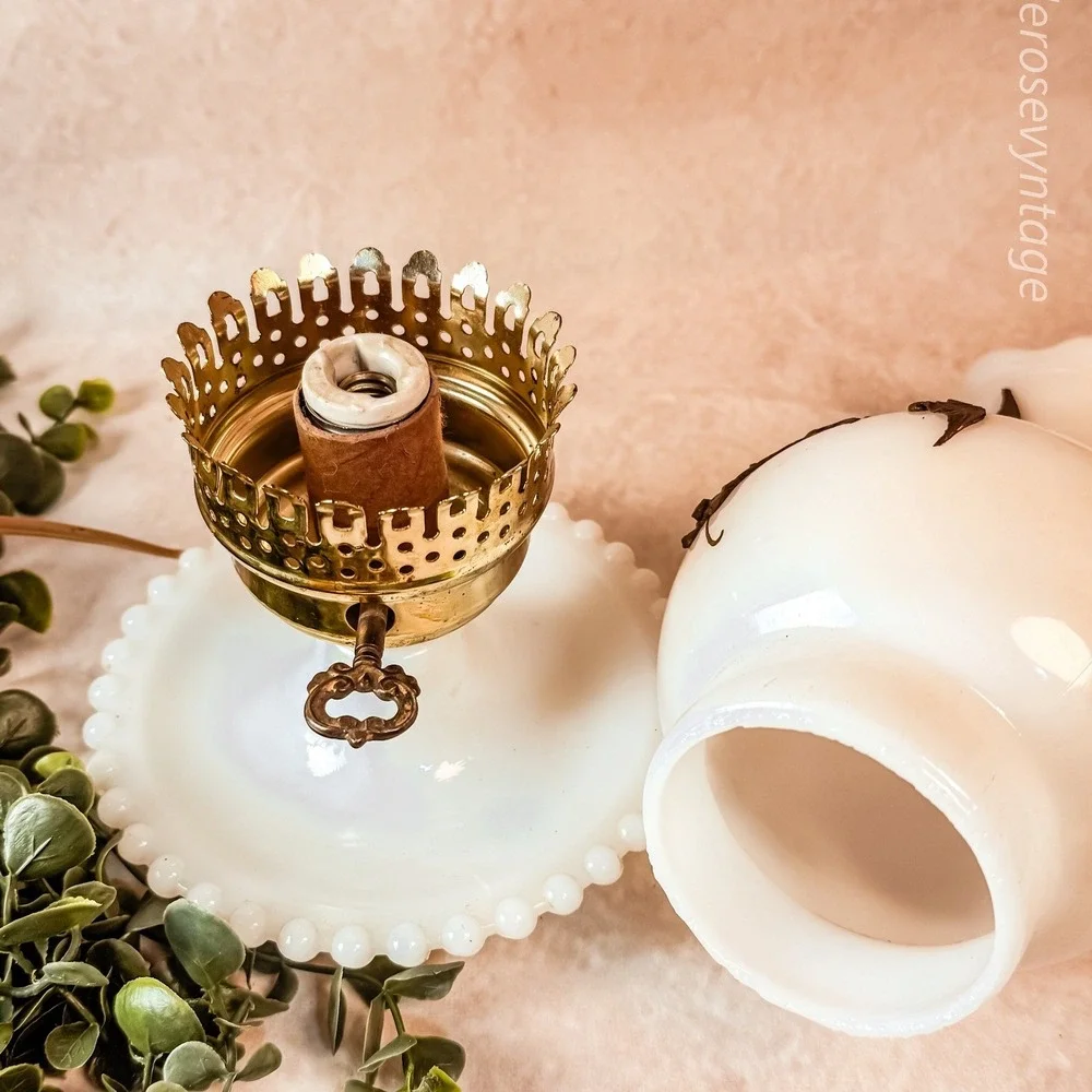 Milk Glass Lamp with Floral Details